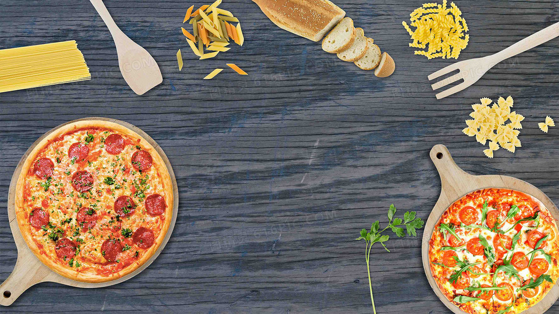 美式西餐外卖叉子披萨烘焙食品餐馆面包海报