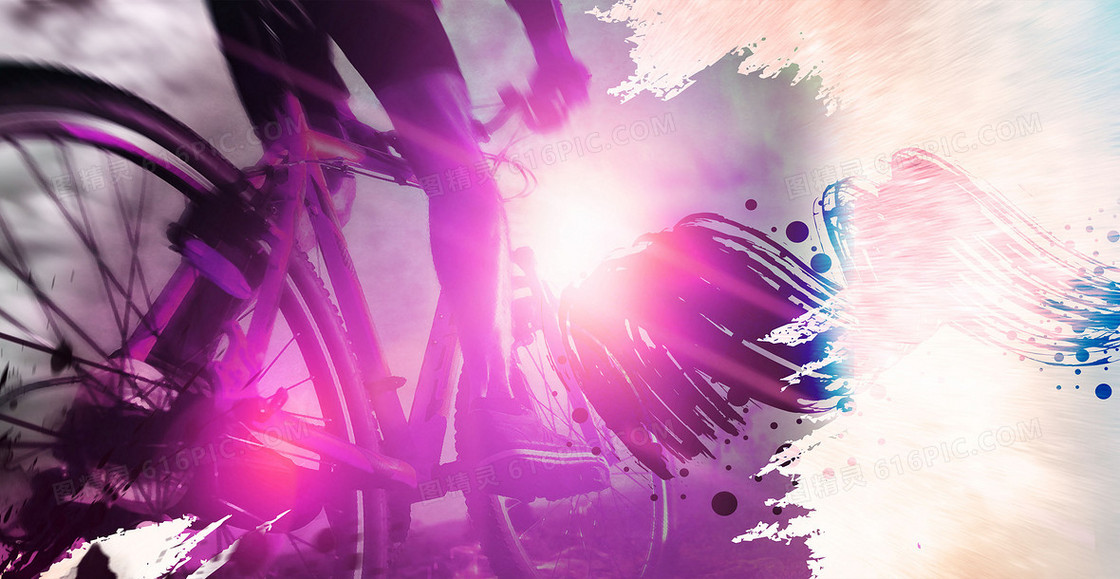 梦幻自行车紫色背景素材