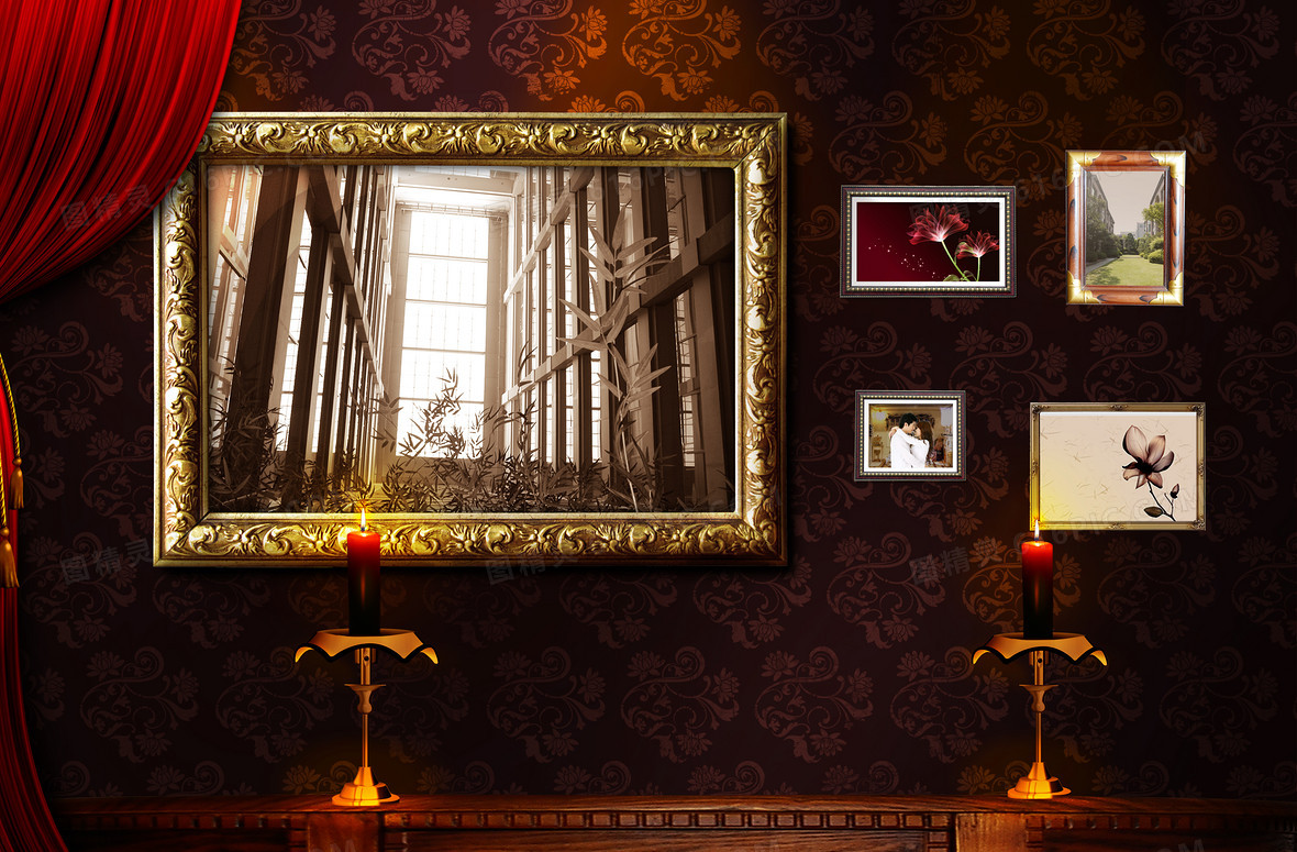 欧式古典家居风格照片墙海报背景素材