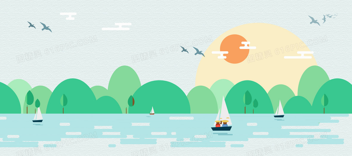 春季踏青卡通绿色海报banner背景