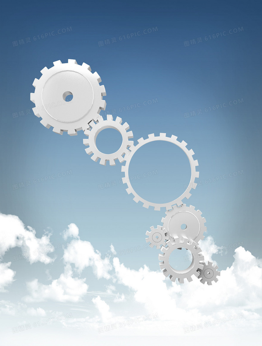 蓝天白云传动轴机械工业齿轮质感印刷背景