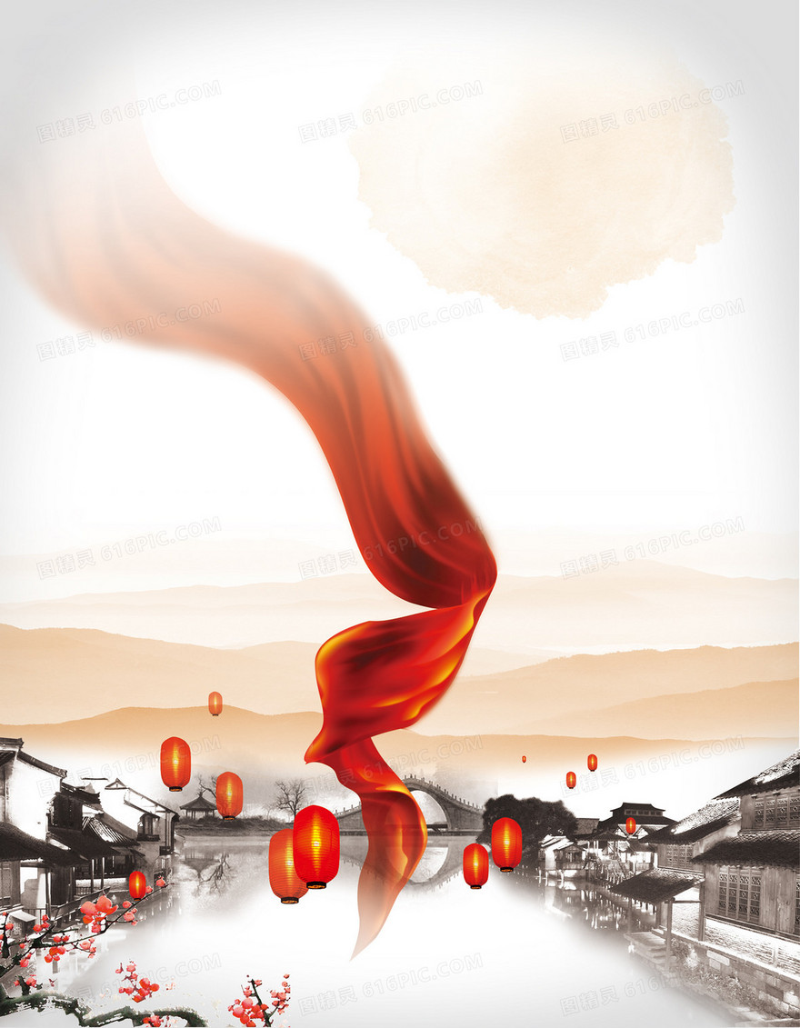 彩绸中国风背景素材