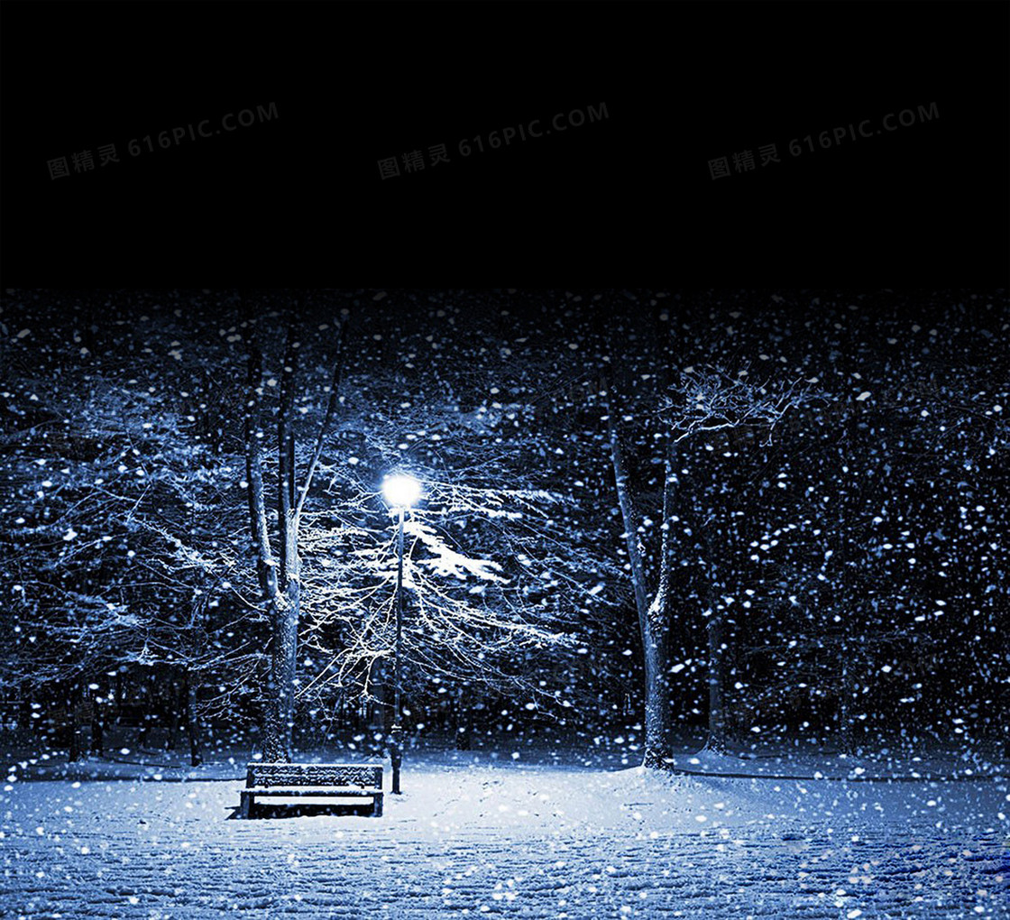 雪夜灯下长椅背景模板