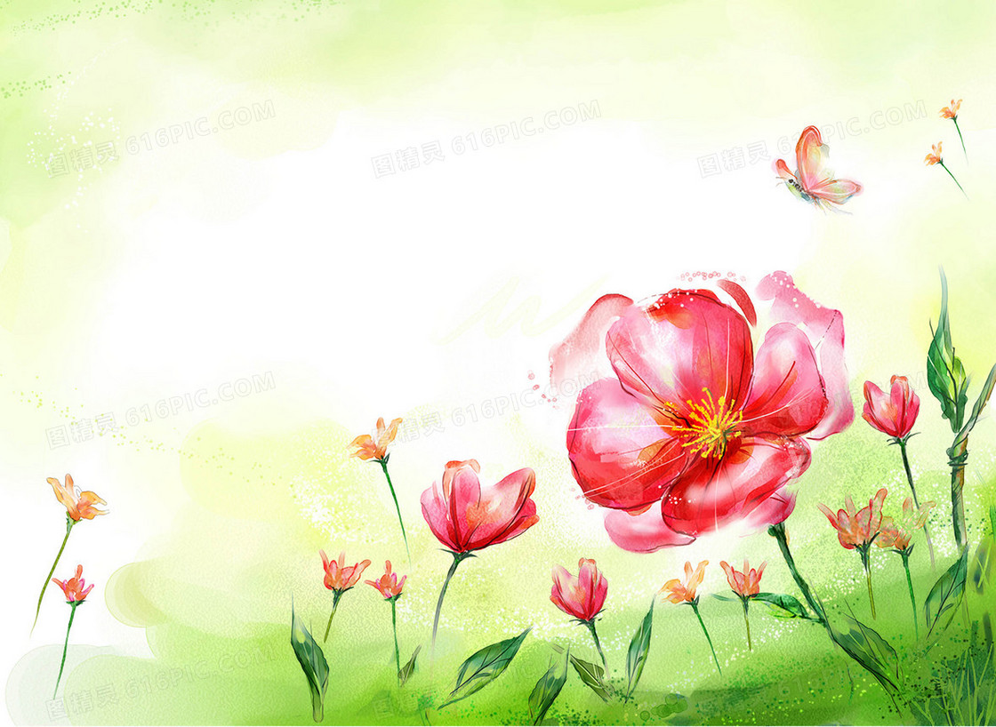 手绘水彩春天花朵海报背景素材