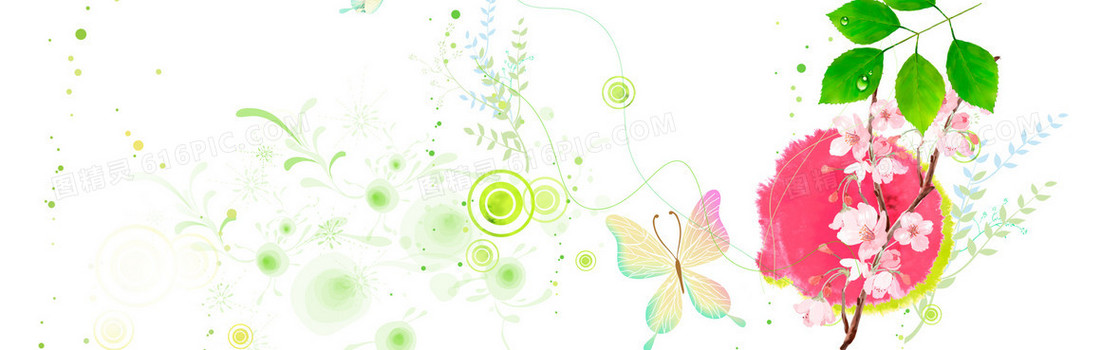 春天卡通手绘藤蔓树叶背景banner