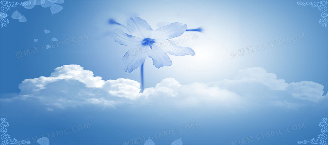 蓝色花朵白云背景