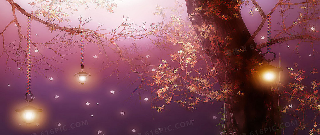 卡通梦幻夜景灯塔星星背景banner