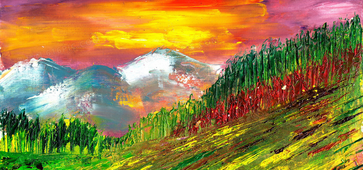 森林雪山油画背景图片下载_1920x900像素JPG格式_编号vrgf3yp61_图精灵