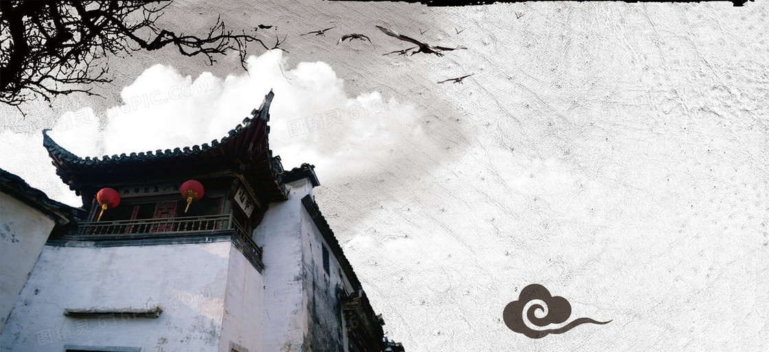 中国风古代建筑房屋背景banner