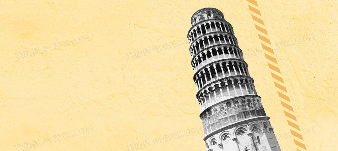 旅游手绘意大利比萨斜塔建筑背景