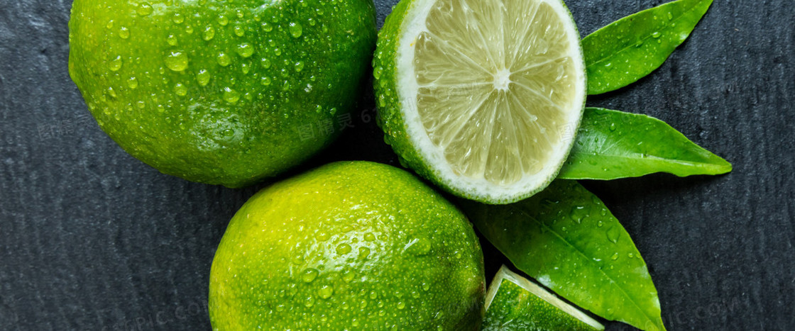 新鲜的绿色柠檬高清图片
