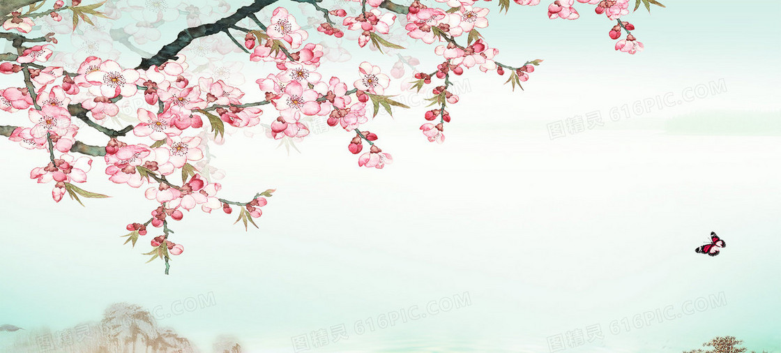 水墨桃花背景