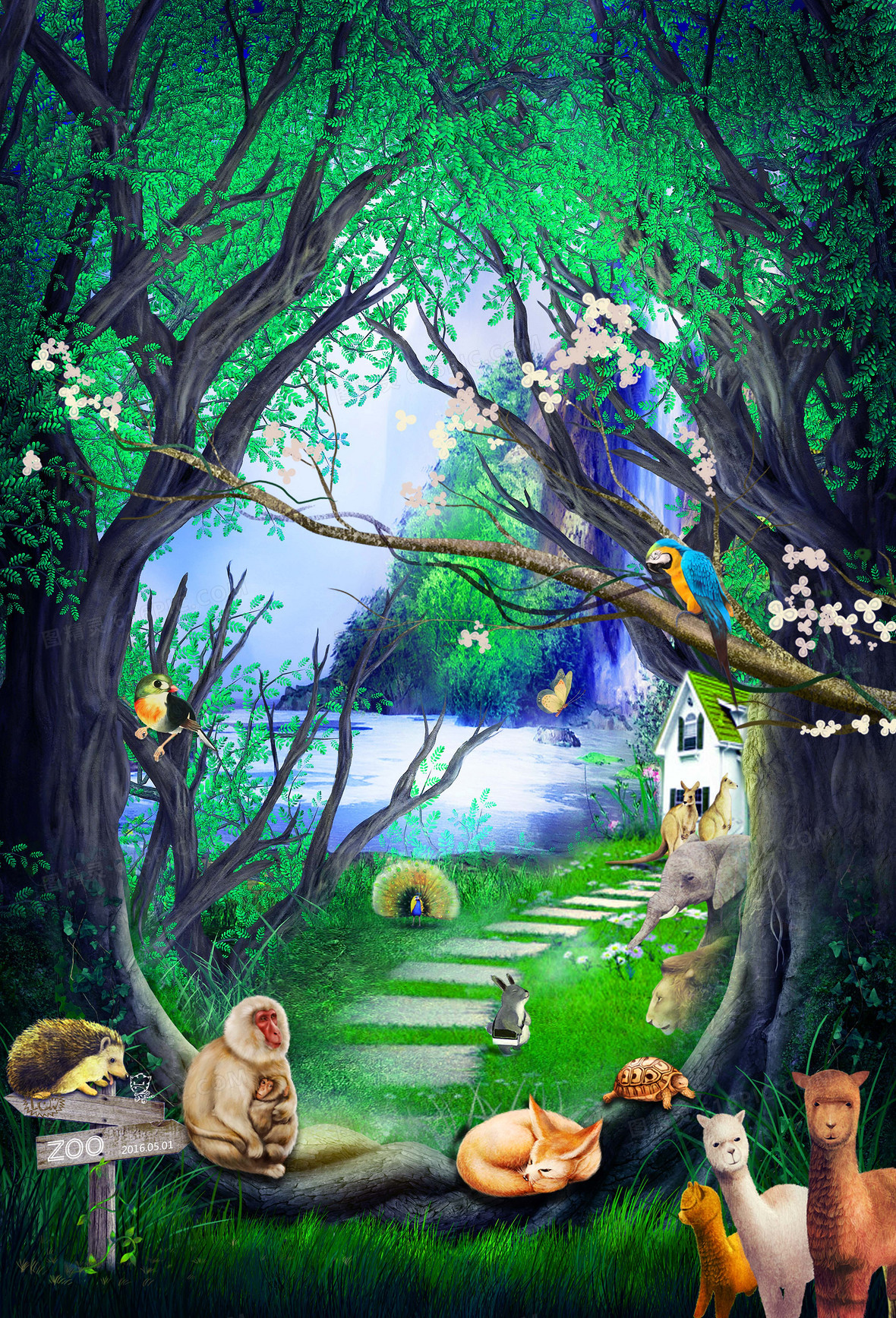 ada背景动物动物背景边框森林手绘背景森林浪漫梦幻背景森林动物卡通