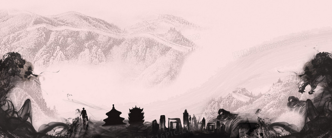 龙抬头国风水墨背景banner