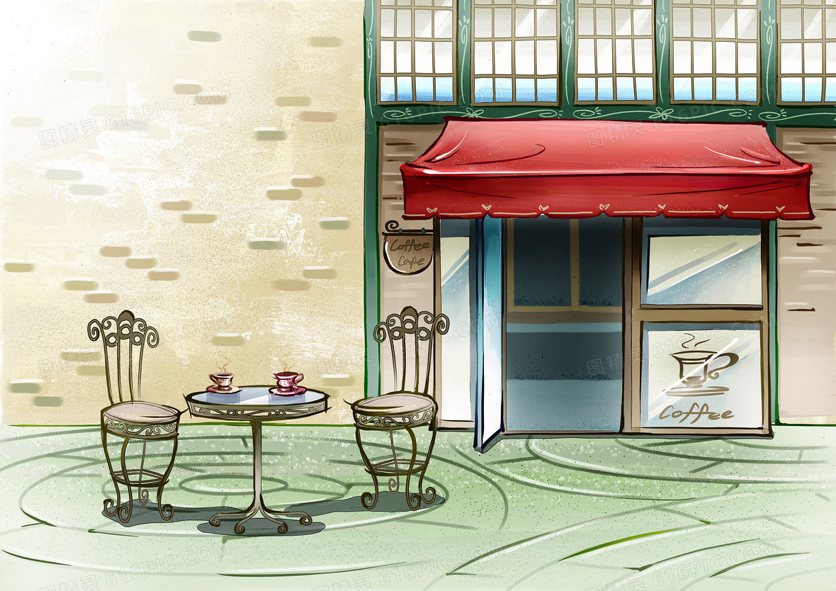 手绘文艺咖啡展板背景素材