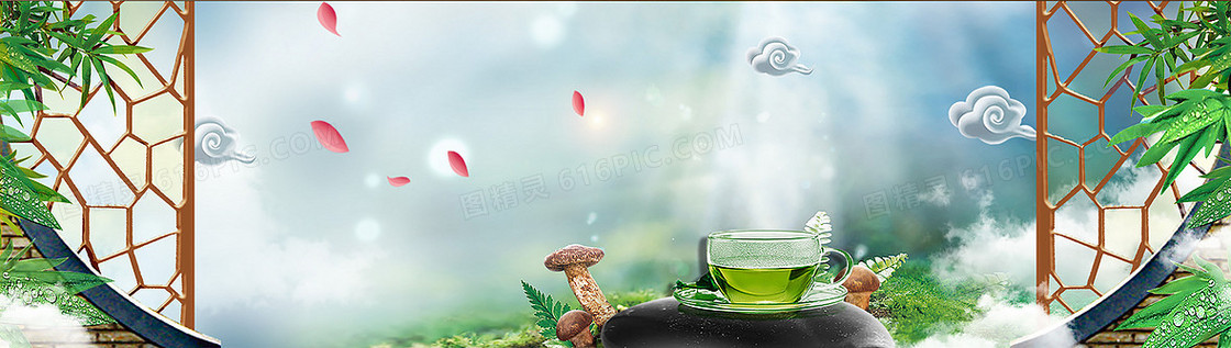 中国风森林清新茶饮海报背景