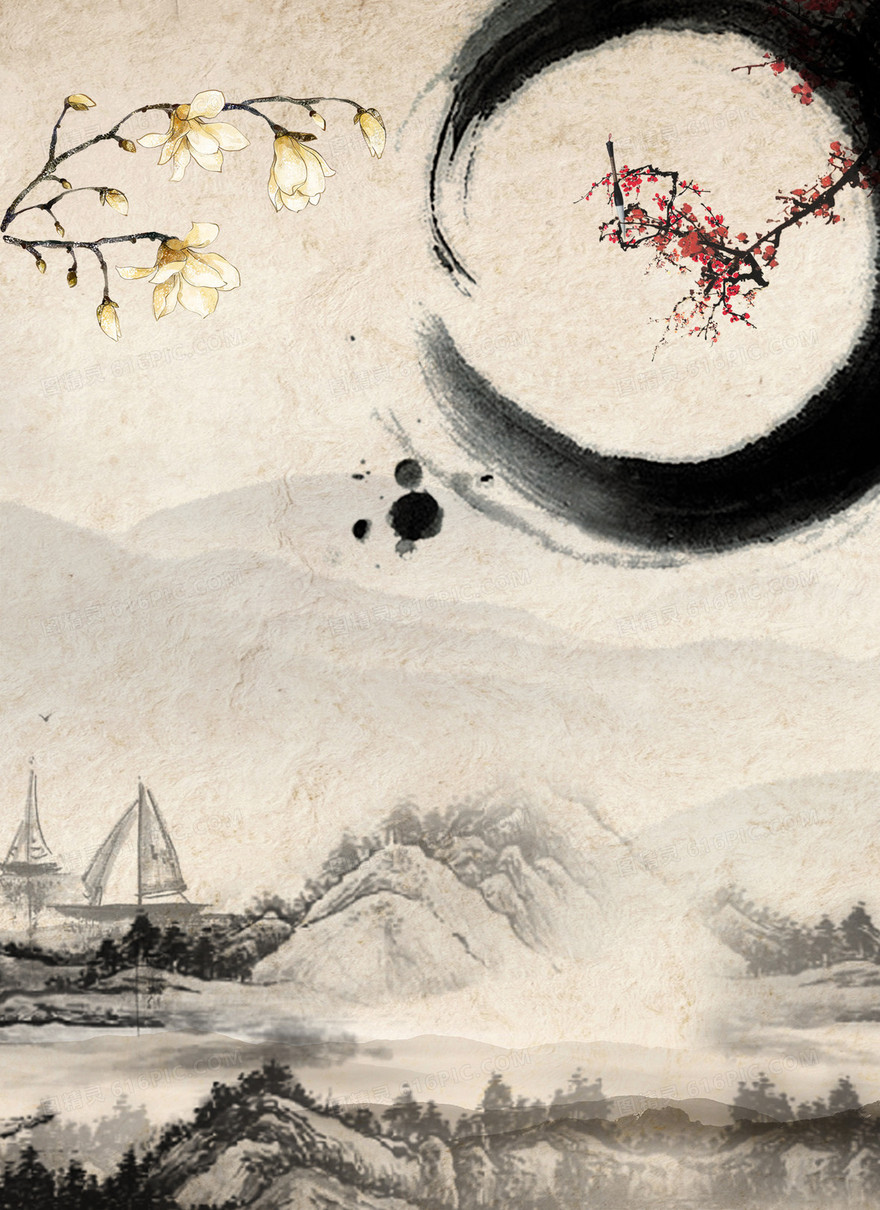 中国风古典梅花山峦背景素材