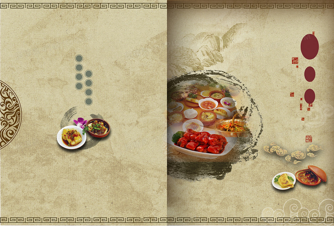 素色中国风美食画册封面矢量印刷背景