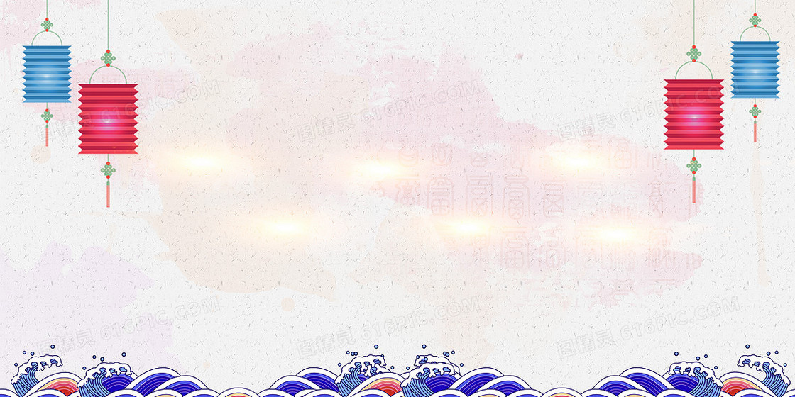 浅灰色大气简单背景灯笼青花蓝