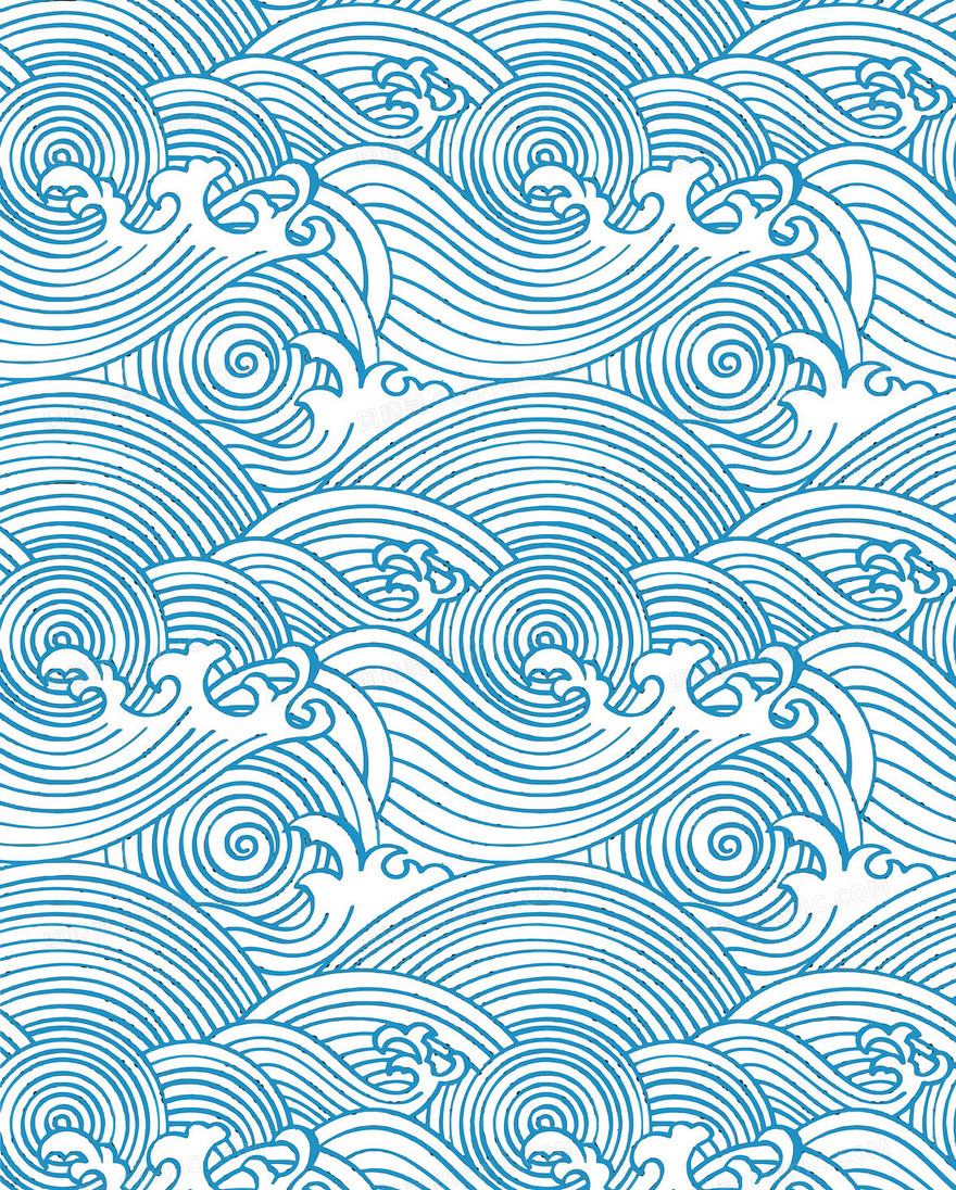 矢量中国风海水纹手绘背景素材