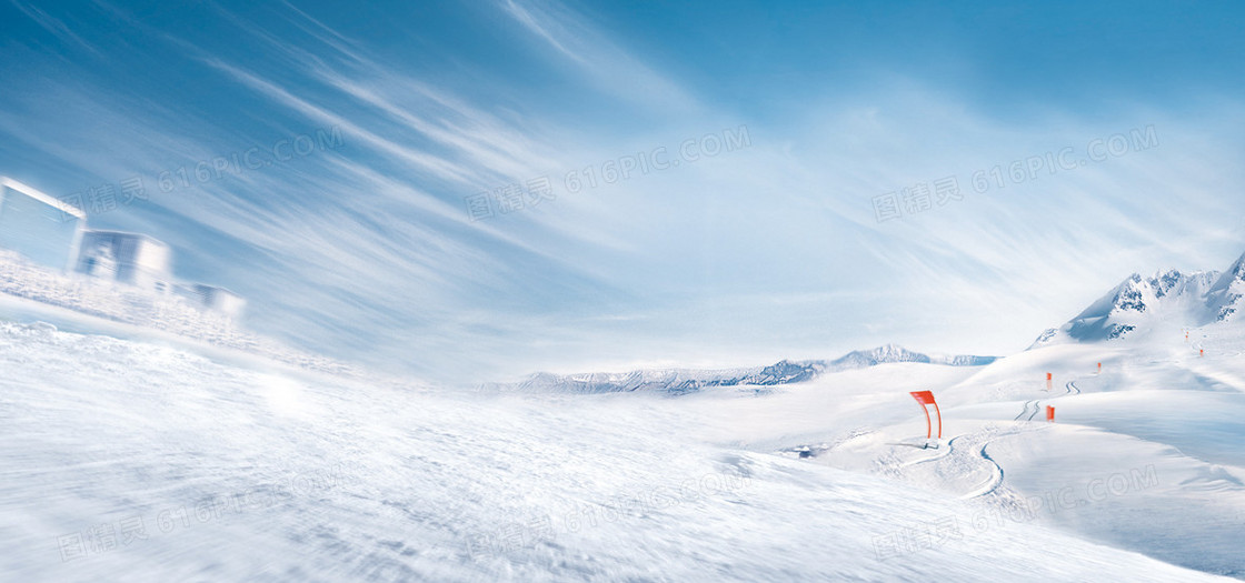 冬季大促清新简约蓝色雪地靴户外海报背景