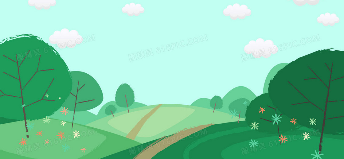 春天卡通绿色banner背景