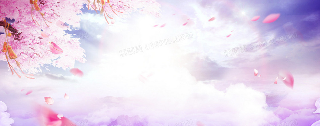 38妇女节梦幻天空花瓣彩色banner