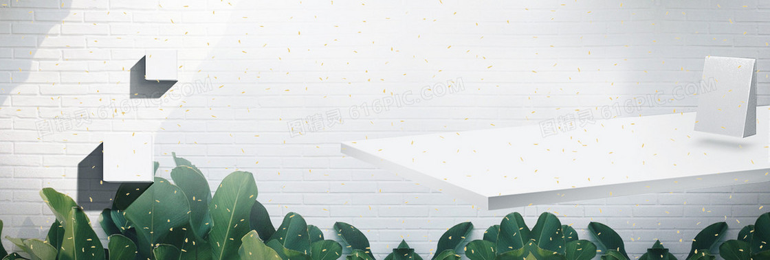 春天景色树叶建筑墙壁阳光白banner