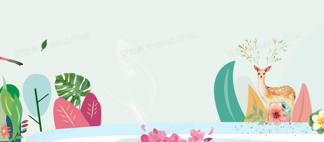 春天卡通小鹿文艺小清新绿banner