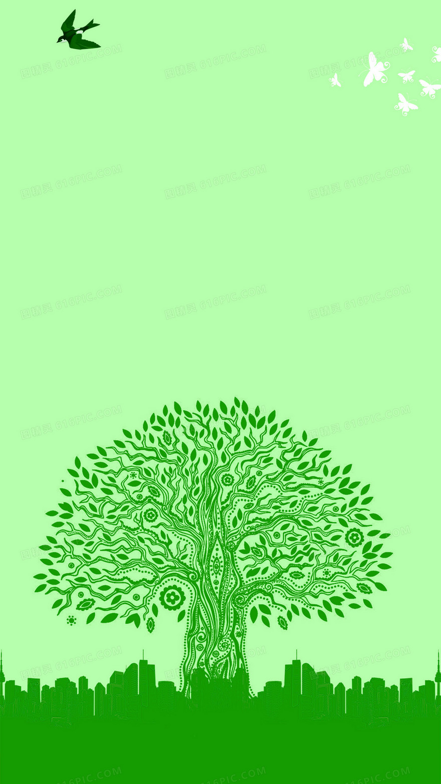 绿色创意树木分支植树节公益H5背景