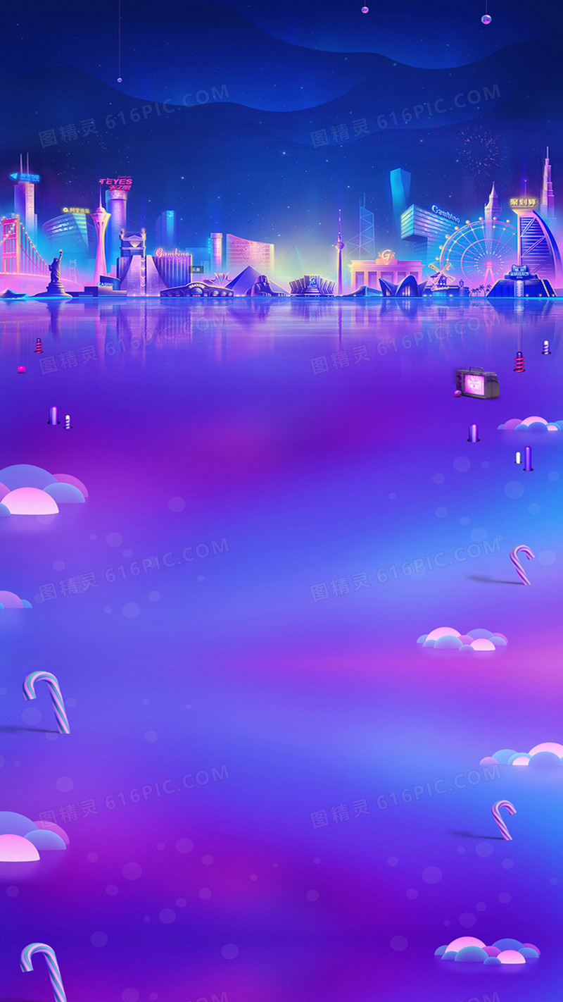 卡通海上的夜晚景象