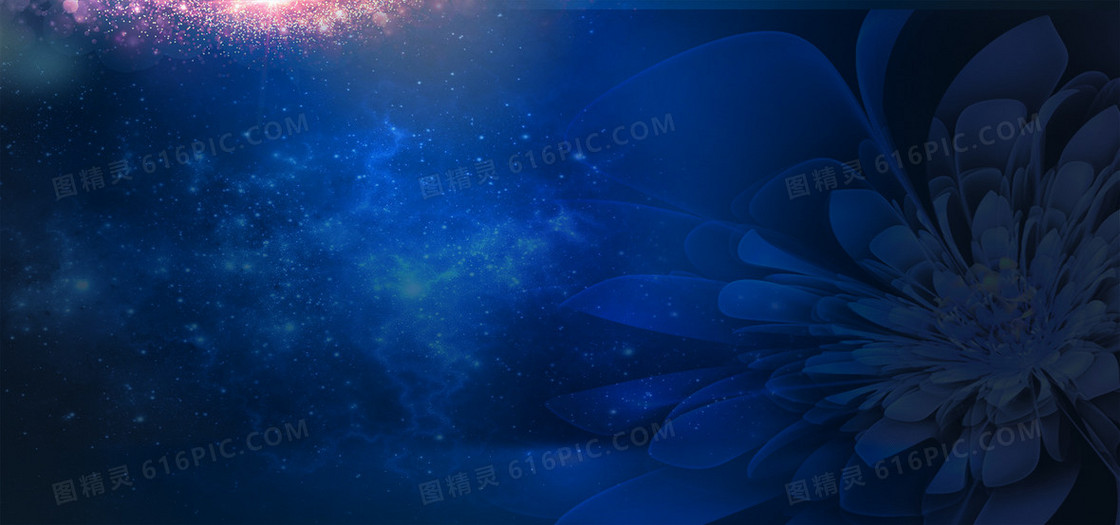 商务创意蓝色唯美梦幻花瓣微光banner