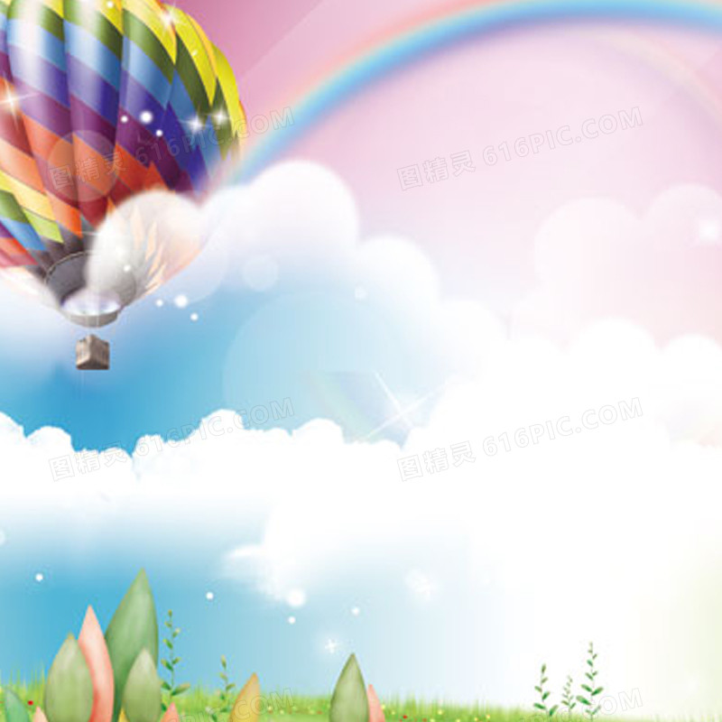 梦幻童话热气球彩虹背景图