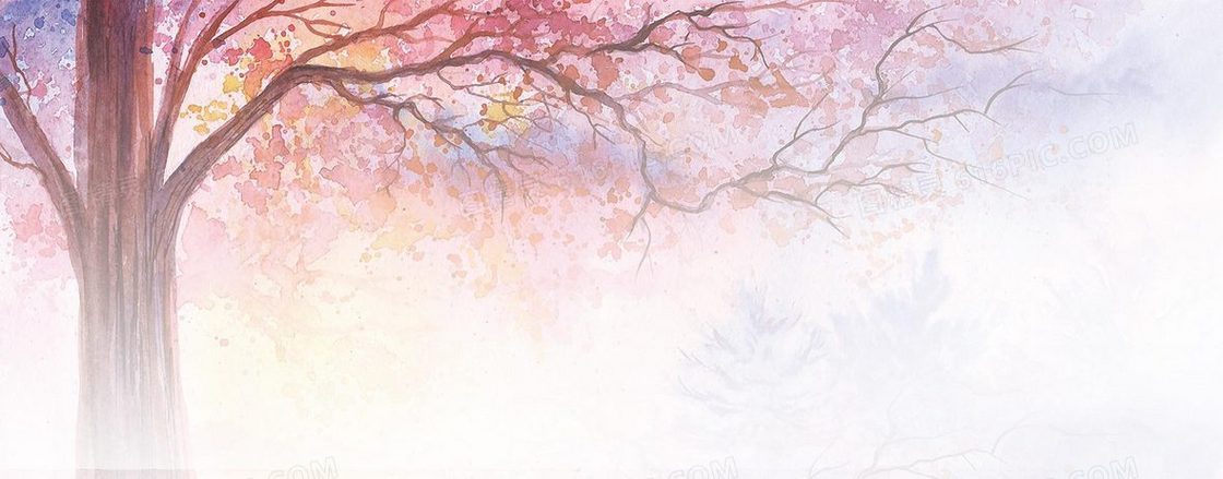 紫色渐变水彩树木背景