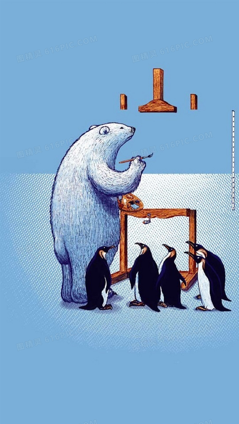 卡通北极熊笔冰h5背景