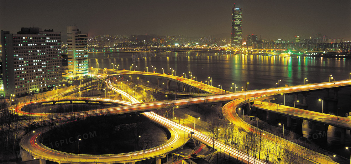 商务城市高架桥夜色背景banner