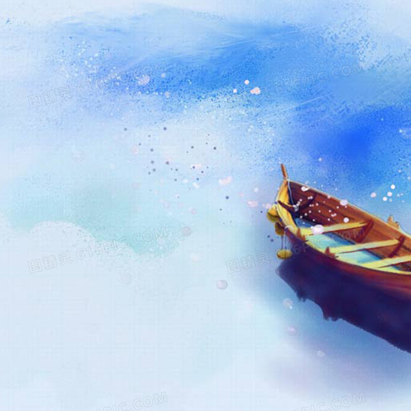 清新手绘油画小船背景图