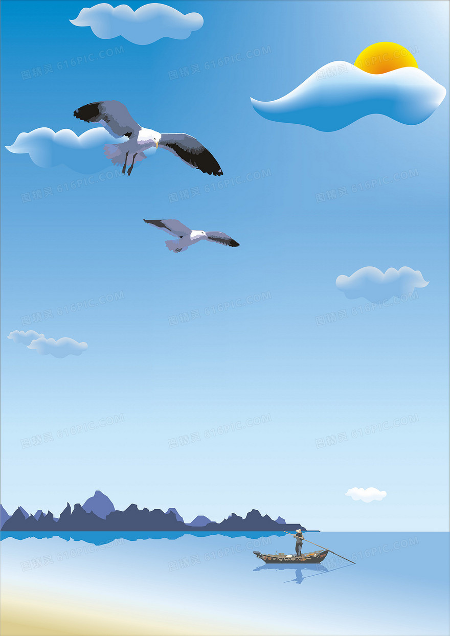 卡通清新蓝色海洋海报背景