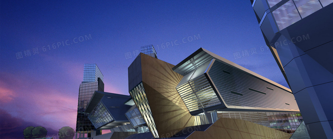 建筑物夜景banner背景