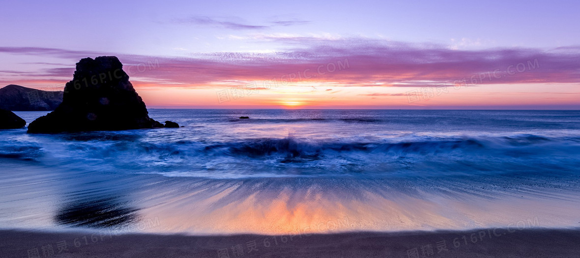 唯美夕陽大海海報素材背景圖片下載_1920x888像素jpg格式_編號1kjf09