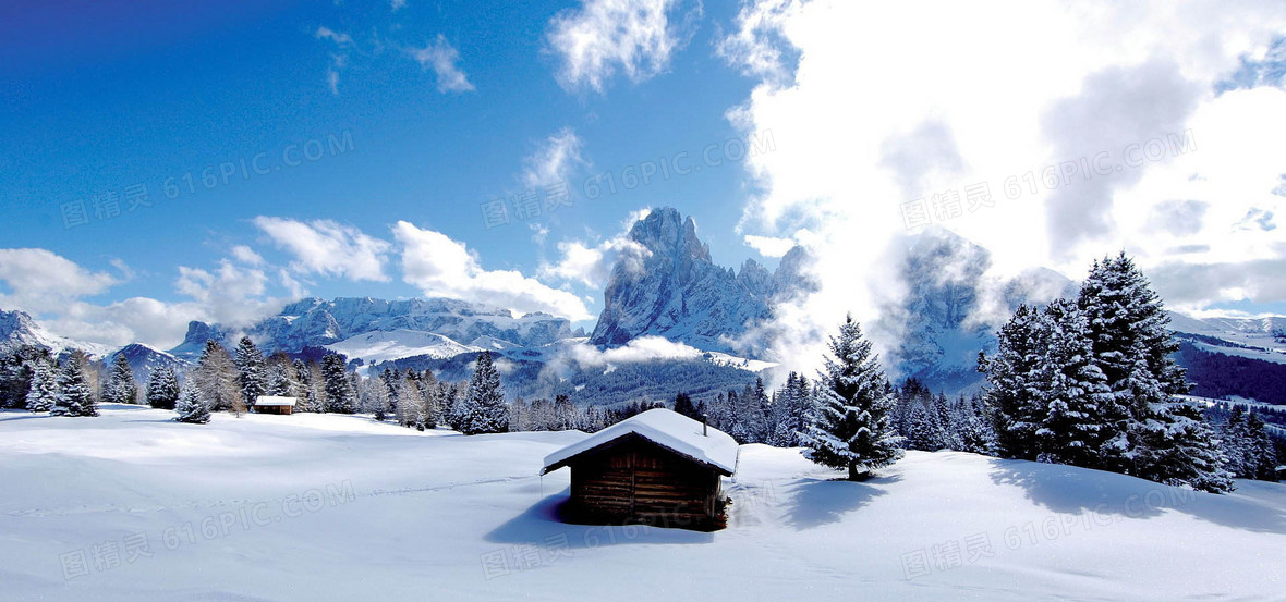 冬天雪地小屋海報素材