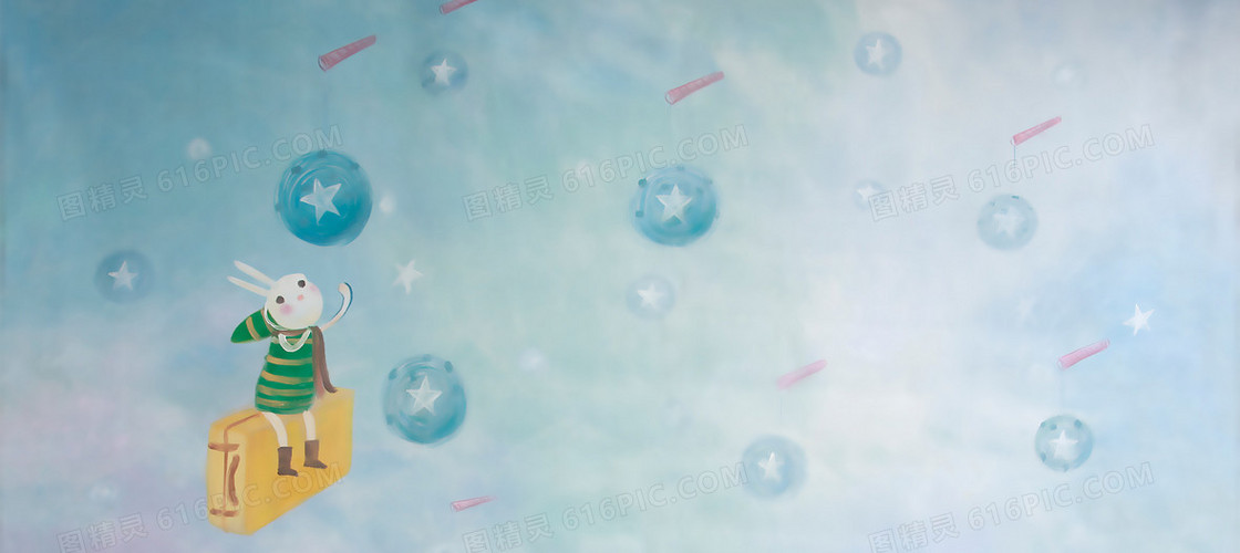 卡通小兔子星星背景banner