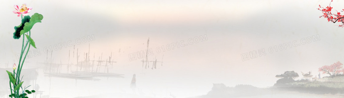 护肤品中国风荷花背景banner