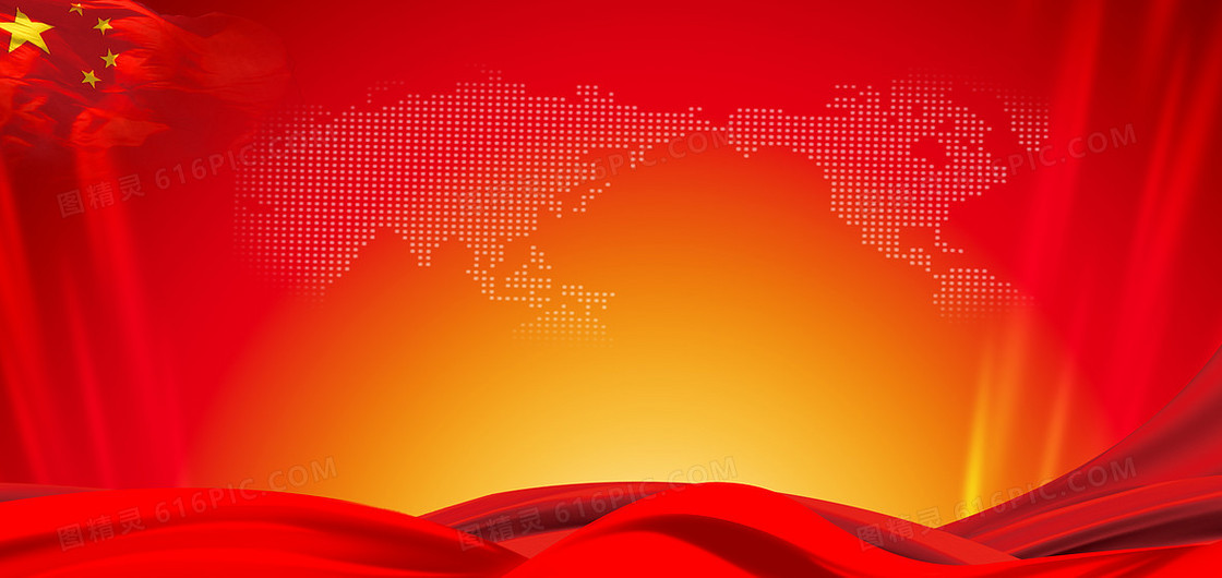 中国风地图绸带红色背景素材