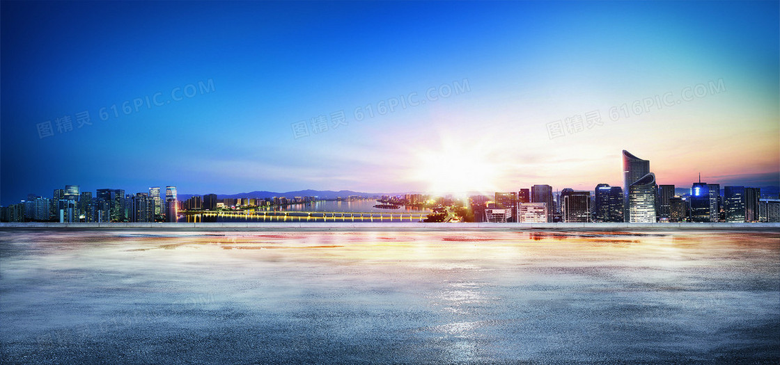 公路城市大气商务蓝色淘宝海报背景