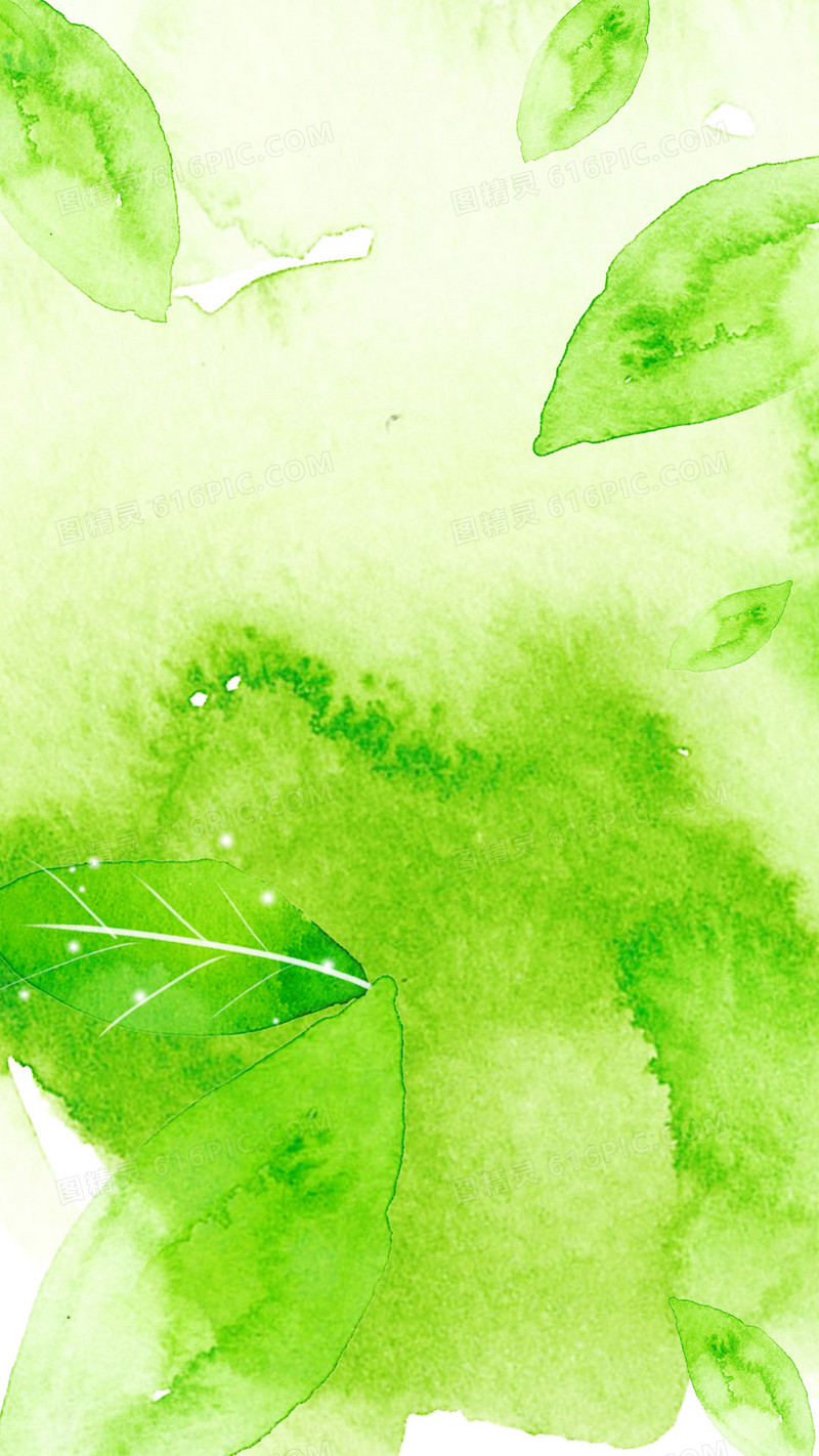绿色水墨叶子促销H5背景素材