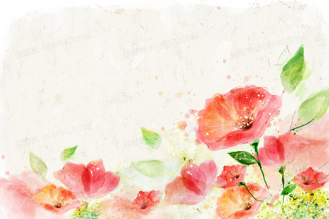 红色手绘花卉背景