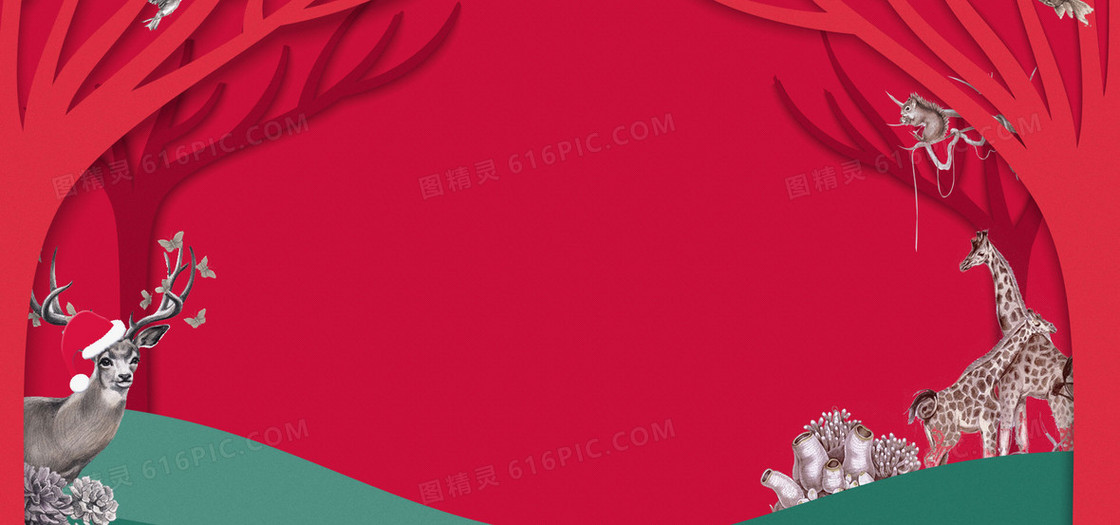 树木剪纸banner背景