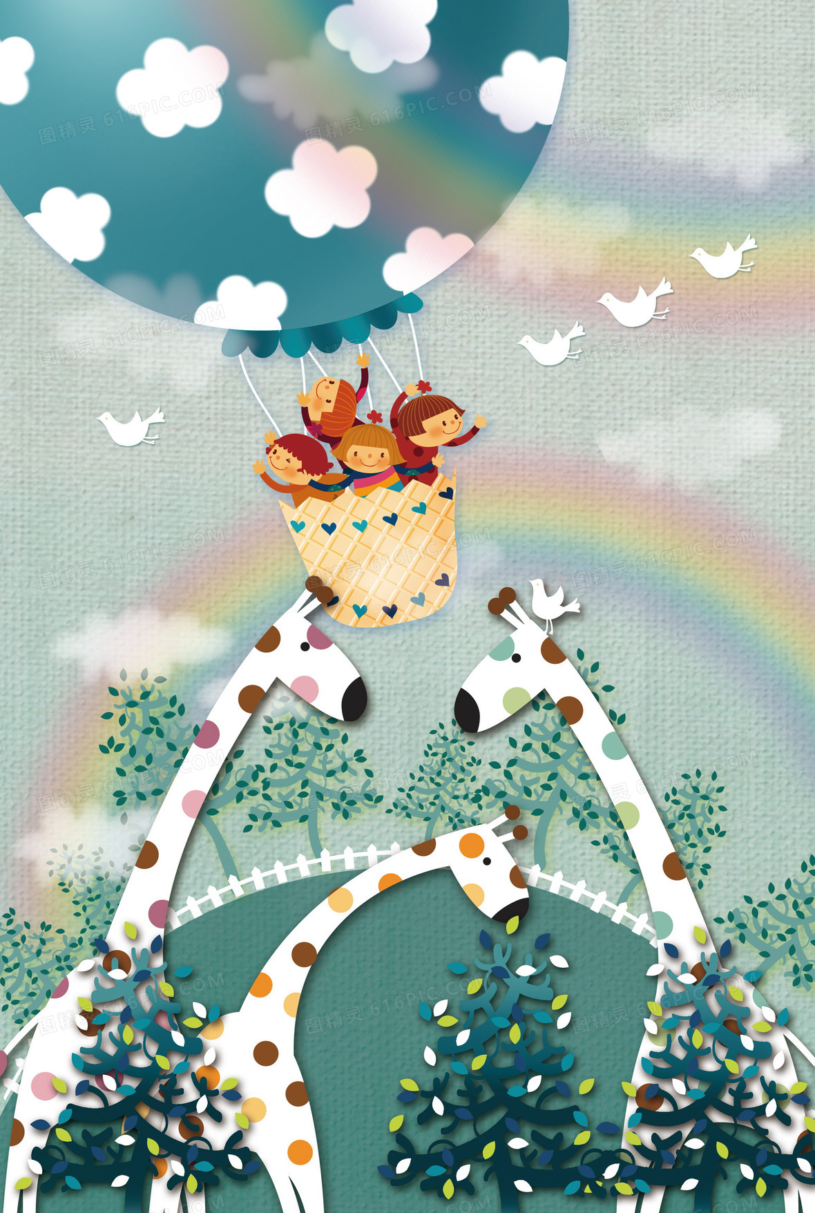 卡通动物手绘背景