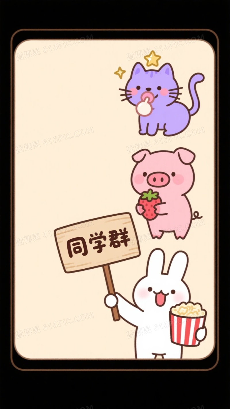 米杏色温馨Q版动物背景